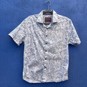 consequence men's blue and white button down